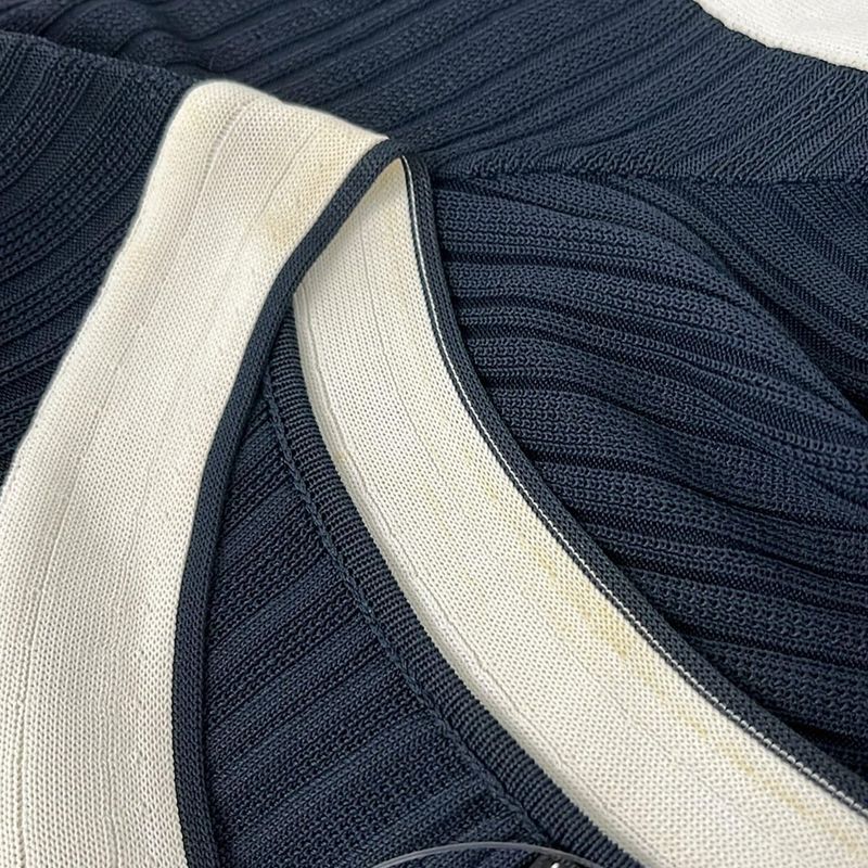 Chanel Short Sleeve Sweater Size 38 M Women's - P47915 Dark Navy X White 2014