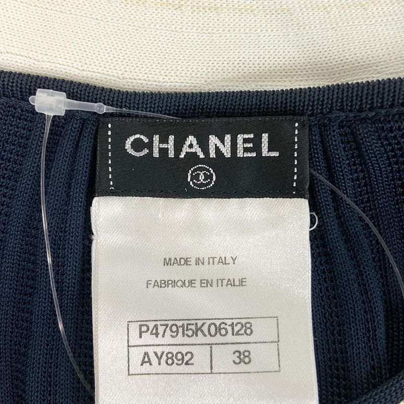Chanel Short Sleeve Sweater Size 38 M Women's - P47915 Dark Navy X White 2014