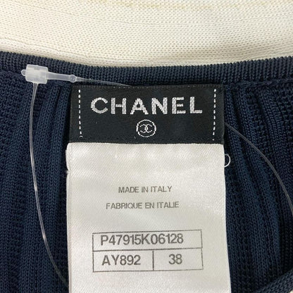 Chanel Short Sleeve Sweater Size 38 M Women's - P47915 Dark Navy X White 2014