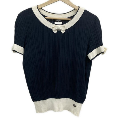Chanel Short Sleeve Sweater Size 38 M Women's - P47915 Dark Navy X White 2014
