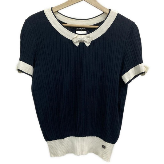 Chanel Short Sleeve Sweater Size 38 M Women's - P47915 Dark Navy X White 2014