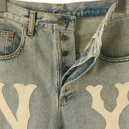 Gucci ×MLB 23 Years NY Yankees Patch Denim Jeans Logo 25 Light Blue CX • OS