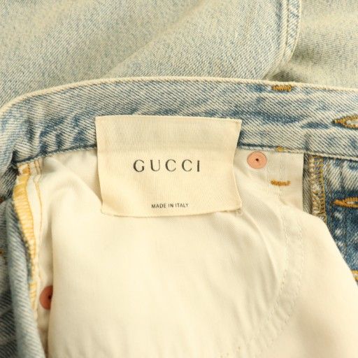 Gucci ×MLB 23 Years NY Yankees Patch Denim Jeans Logo 25 Light Blue CX • OS