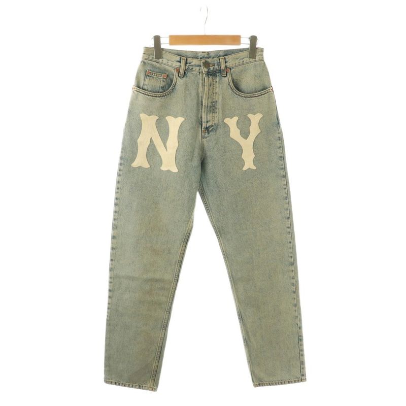 Gucci ×MLB 23 Years NY Yankees Patch Denim Jeans Logo 25 Light Blue CX • OS