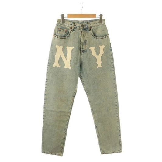Gucci ×MLB 23 Years NY Yankees Patch Denim Jeans Logo 25 Light Blue CX • OS