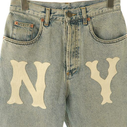 Gucci ×MLB 23 Years NY Yankees Patch Denim Jeans Logo 25 Light Blue CX • OS