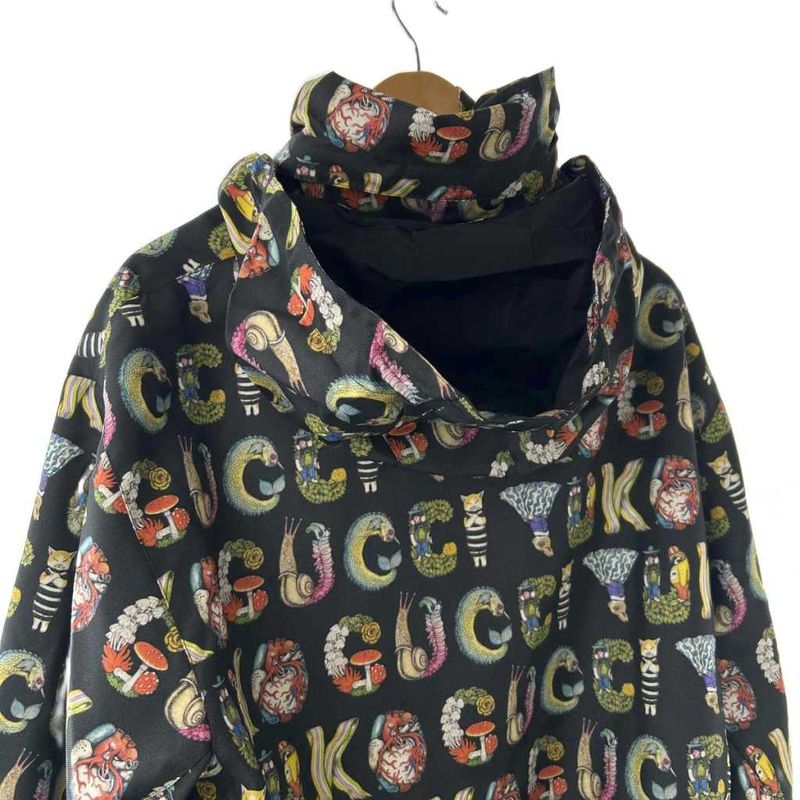 Gucci Yuko Higuchi Animal Logo Jacket Hood Parka 44 Black Multicolor 672644 AQ
