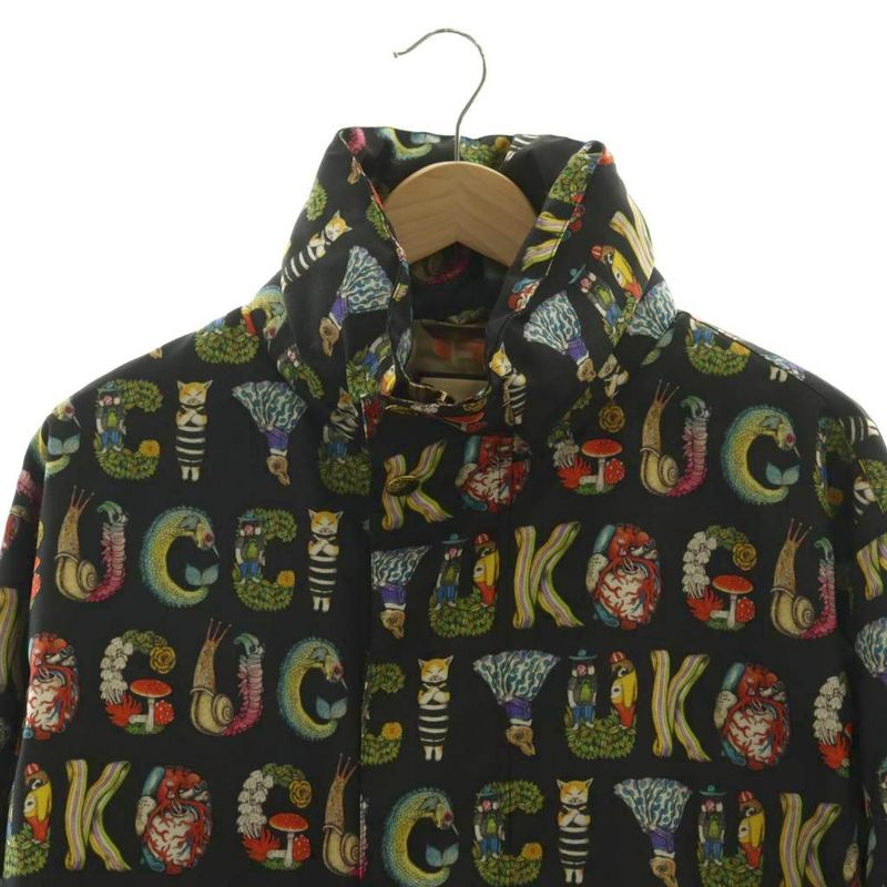 Gucci Yuko Higuchi Animal Logo Jacket Hood Parka 44 Black Multicolor 672644 AQ