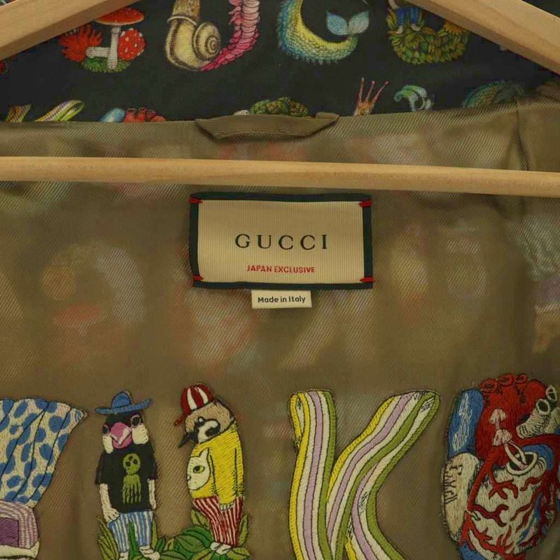 Gucci Yuko Higuchi Animal Logo Jacket Hood Parka 44 Black Multicolor 672644 AQ