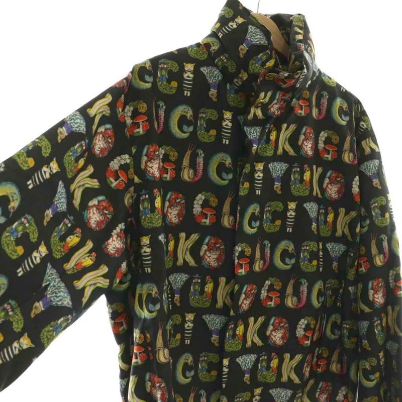 Gucci Yuko Higuchi Animal Logo Jacket Hood Parka 44 Black Multicolor 672644 AQ