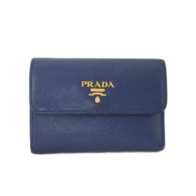 Prada Tri-fold Wallet Saffiano Leather Blue