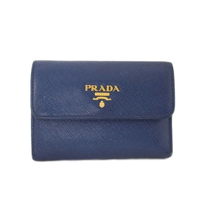 Prada Tri-fold Wallet Saffiano Leather Blue
