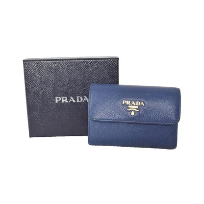 Prada Tri-fold Wallet Saffiano Leather Blue