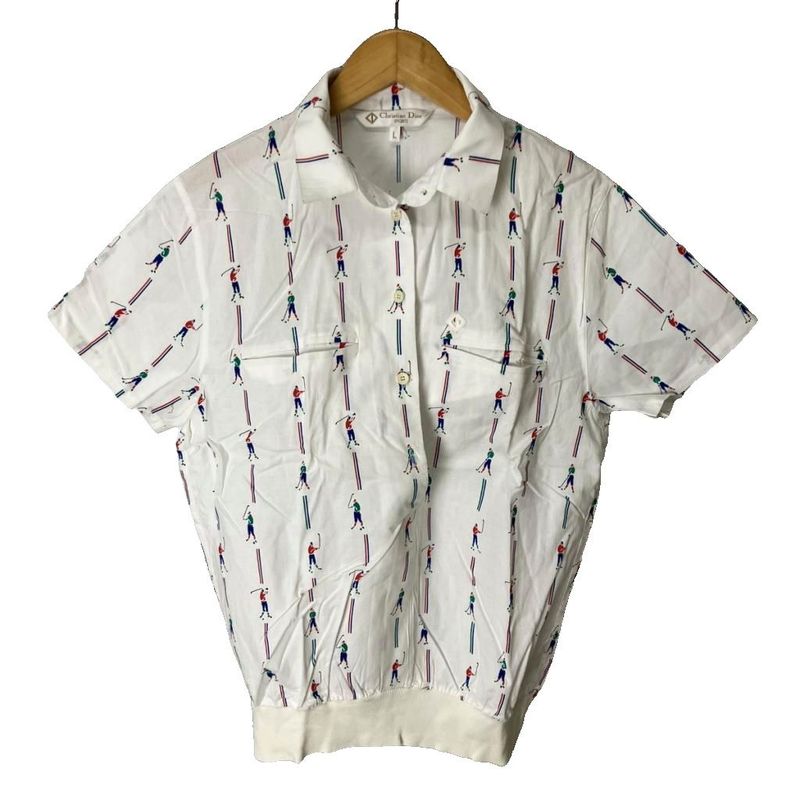 Christian Dior Sports Golf Pattern Shirt Short Sleeve Pullover L White