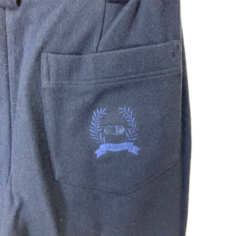 Christian Dior Sports Wool Slacks Tuck Pants Logo Embroidery L Navy