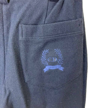 Christian Dior Sports Wool Slacks Tuck Pants Logo Embroidery L Navy