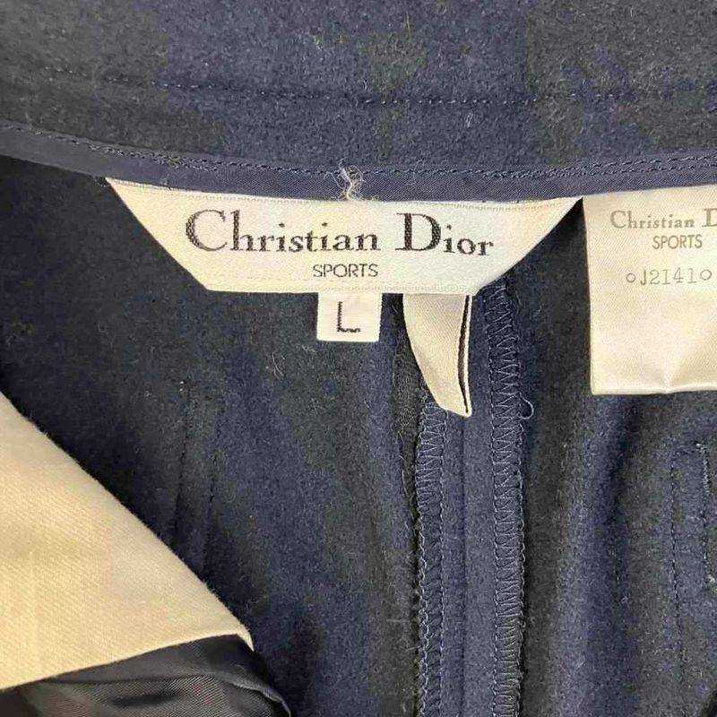 Christian Dior Sports Wool Slacks Tuck Pants Logo Embroidery L Navy