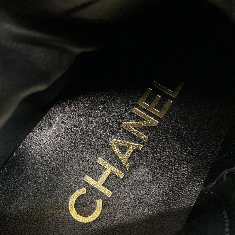 Chanel Short Boots 37 1 2 C Women's - G46853 Black Lace Up Gold Hardware Leather