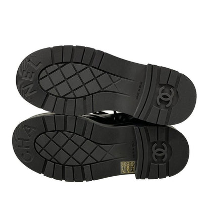 Chanel Short Boots 37 1 2 C Women's - G46853 Black Lace Up Gold Hardware Leather