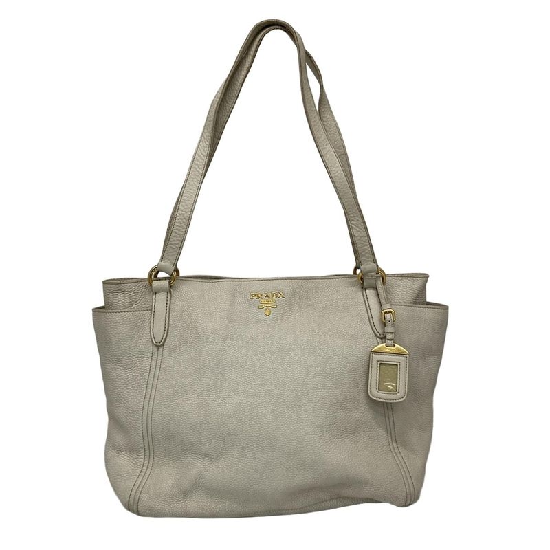 Prada Tote Bag - Ivory Leather Tag Leather