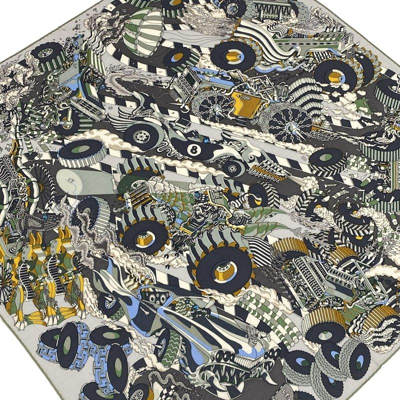 Hermes Scarf Carre H100 Light Gray X Dark Gray X Multi LES AS DU Volant