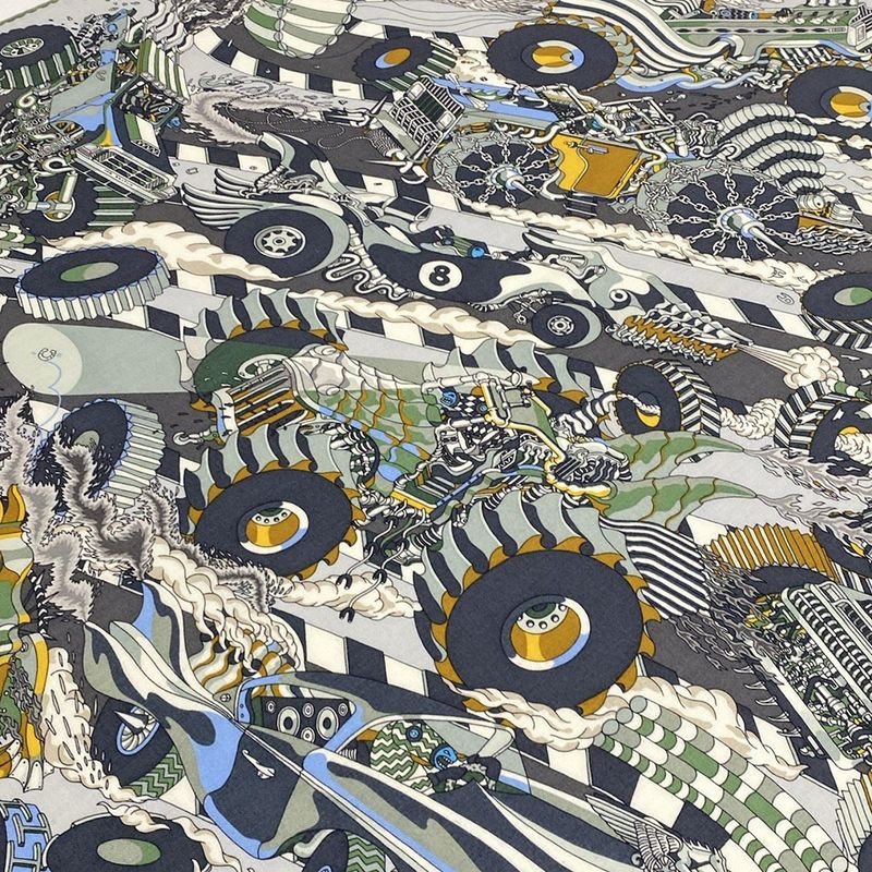 Hermes Scarf Carre H100 Light Gray X Dark Gray X Multi LES AS DU Volant