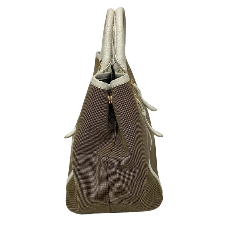 Prada Tote Bag Logo Jacquard Bn1841 Khaki X White Leather Tag Leather