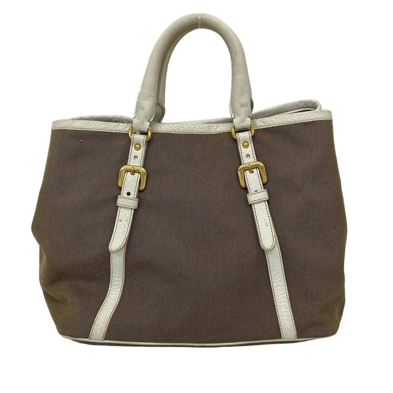 Prada Tote Bag Logo Jacquard Bn1841 Khaki X White Leather Tag Leather