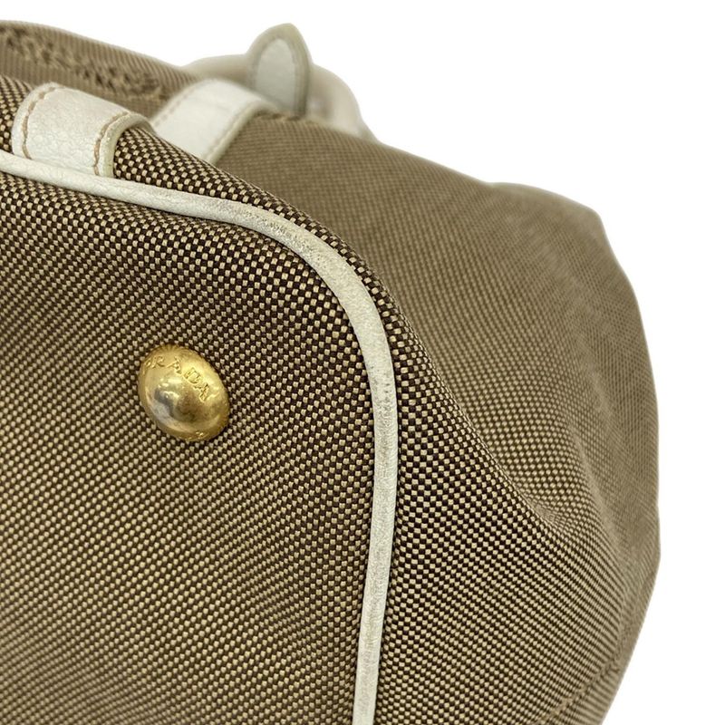Prada Tote Bag Logo Jacquard Bn1841 Khaki X White Leather Tag Leather
