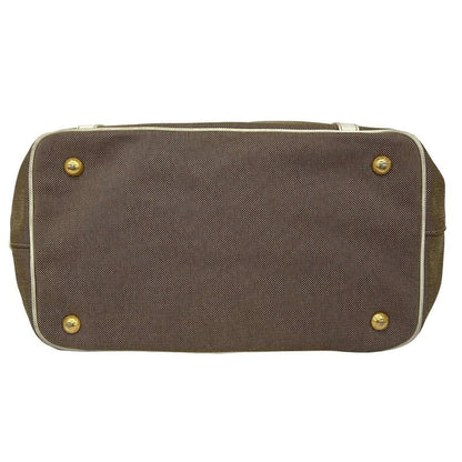 Prada Tote Bag Logo Jacquard Bn1841 Khaki X White Leather Tag Leather