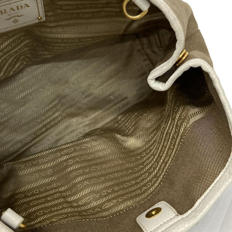 Prada Tote Bag Logo Jacquard Bn1841 Khaki X White Leather Tag Leather