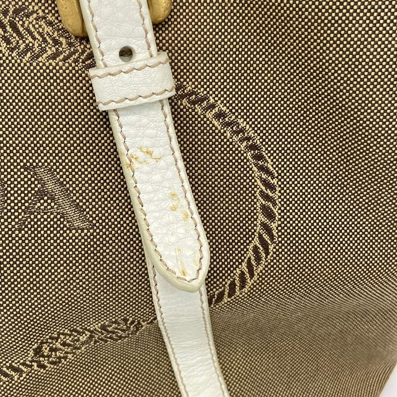 Prada Tote Bag Logo Jacquard Bn1841 Khaki X White Leather Tag Leather