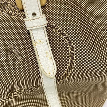 Prada Tote Bag Logo Jacquard Bn1841 Khaki X White Leather Tag Leather