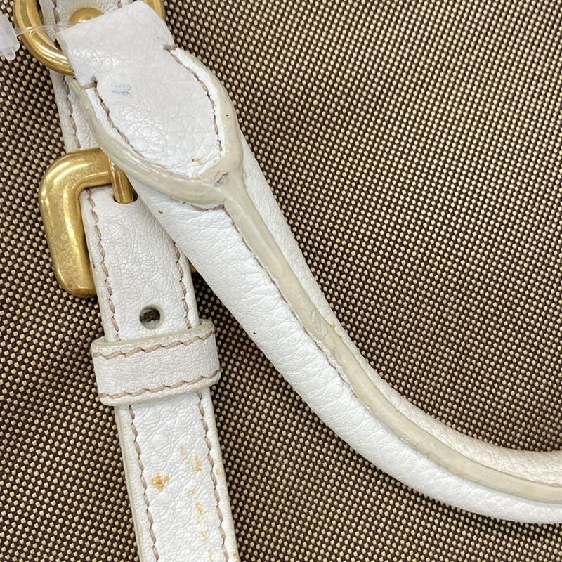 Prada Tote Bag Logo Jacquard Bn1841 Khaki X White Leather Tag Leather