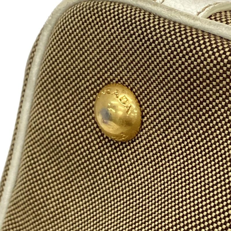 Prada Tote Bag Logo Jacquard Bn1841 Khaki X White Leather Tag Leather