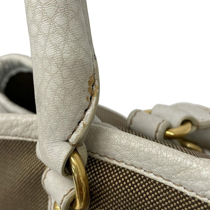 Prada Tote Bag Logo Jacquard Bn1841 Khaki X White Leather Tag Leather
