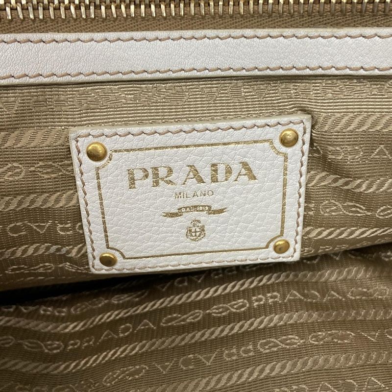 Prada Tote Bag Logo Jacquard Bn1841 Khaki X White Leather Tag Leather