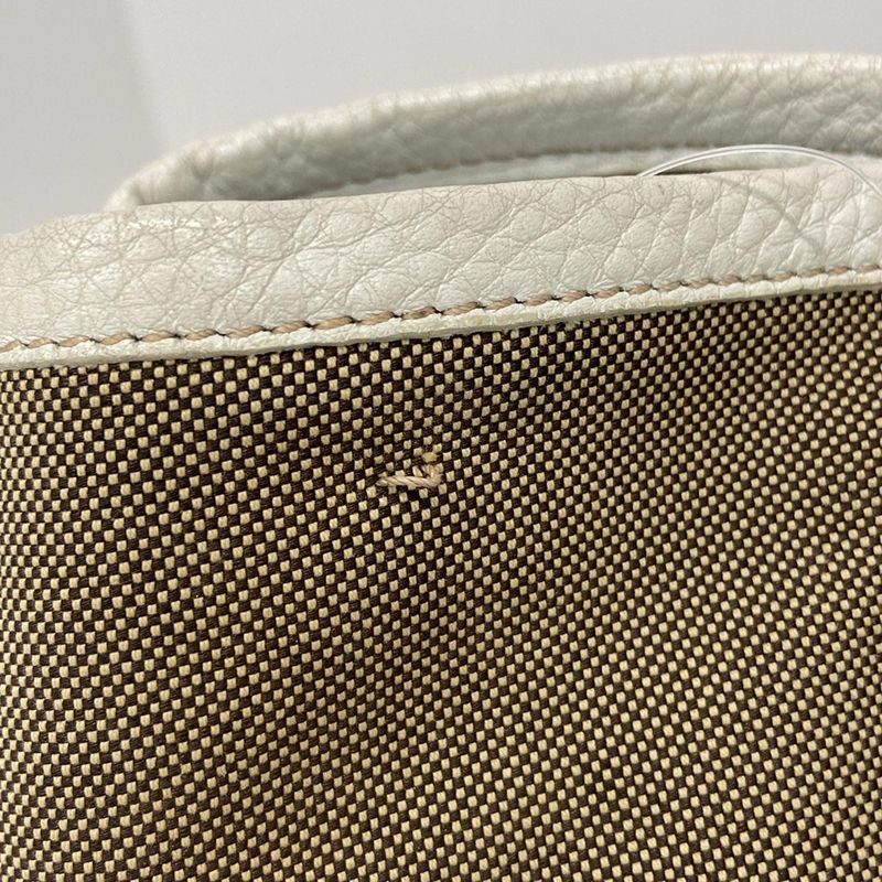 Prada Tote Bag Logo Jacquard Bn1841 Khaki X White Leather Tag Leather