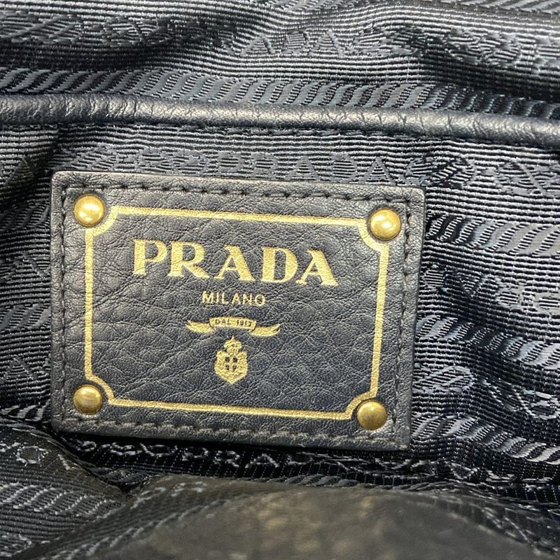 Prada Tote Bag - Bn2527 Navy Leather Tag Leather