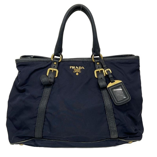 Prada Tote Bag - Bn2527 Navy Leather Tag Leather