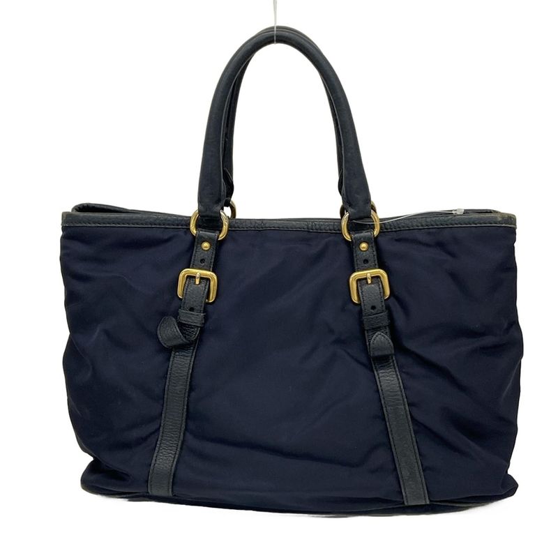 Prada Tote Bag - Bn2527 Navy Leather Tag Leather