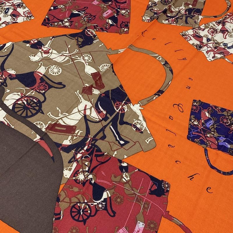 Hermes Shawl Carre Geant 140 Orange X Dark Brown X Multi Kelly En Caleche