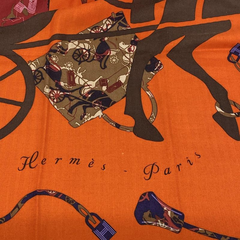 Hermes Shawl Carre Geant 140 Orange X Dark Brown X Multi Kelly En Caleche
