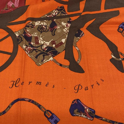 Hermes Shawl Carre Geant 140 Orange X Dark Brown X Multi Kelly En Caleche