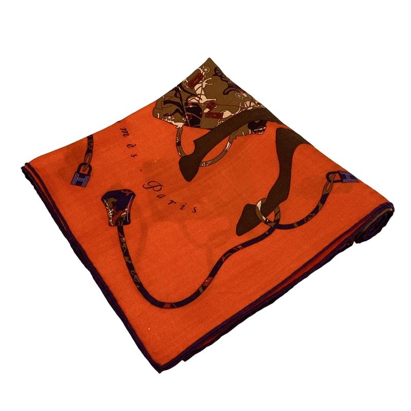 Hermes Shawl Carre Geant 140 Orange X Dark Brown X Multi Kelly En Caleche
