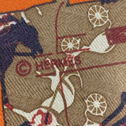Hermes Shawl Carre Geant 140 Orange X Dark Brown X Multi Kelly En Caleche