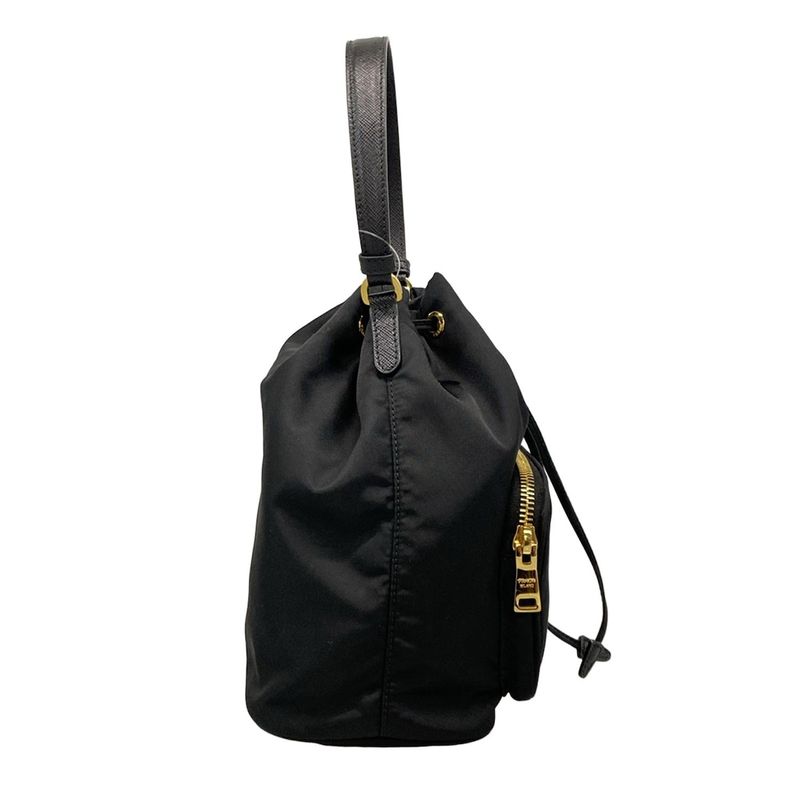 Prada Handbag Duet 1bh038 Black Drawstring Shape Re-nylon Leather
