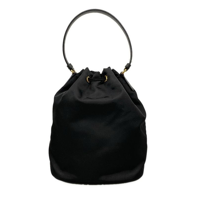 Prada Handbag Duet 1bh038 Black Drawstring Shape Re-nylon Leather