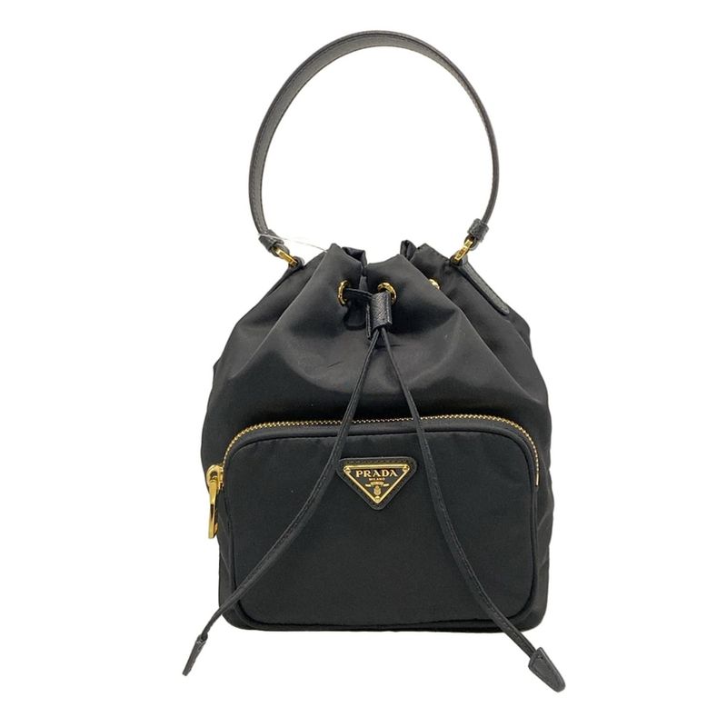 Prada Handbag Duet 1bh038 Black Drawstring Shape Re-nylon Leather