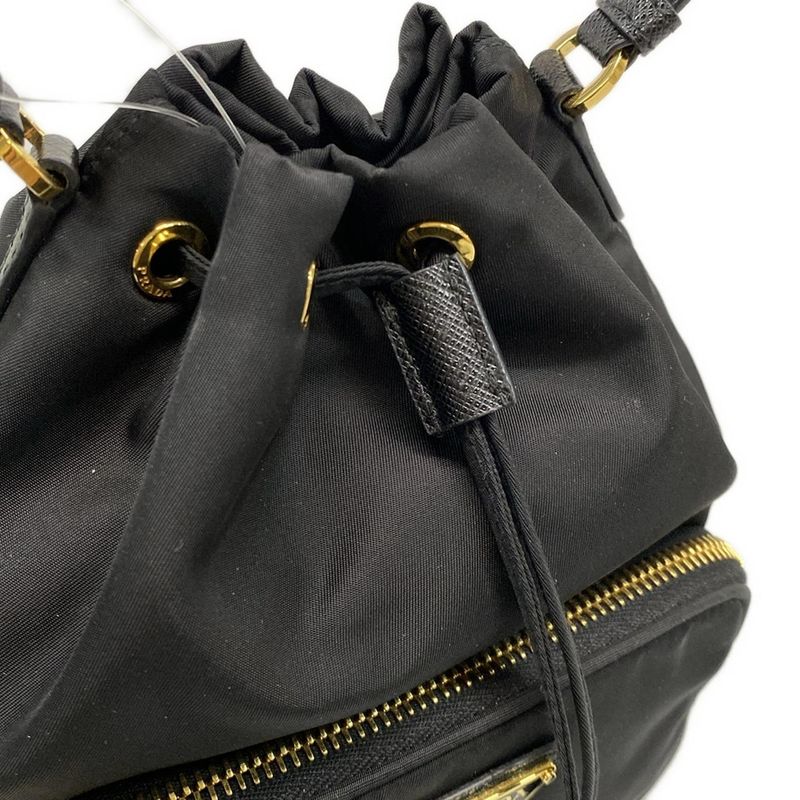 Prada Handbag Duet 1bh038 Black Drawstring Shape Re-nylon Leather